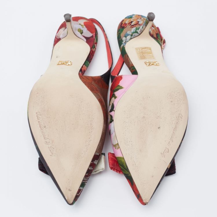Pre Owned Dolce & Gabbana Multicolor Floral Canvas DG Bow Slingback Pumps Size 37