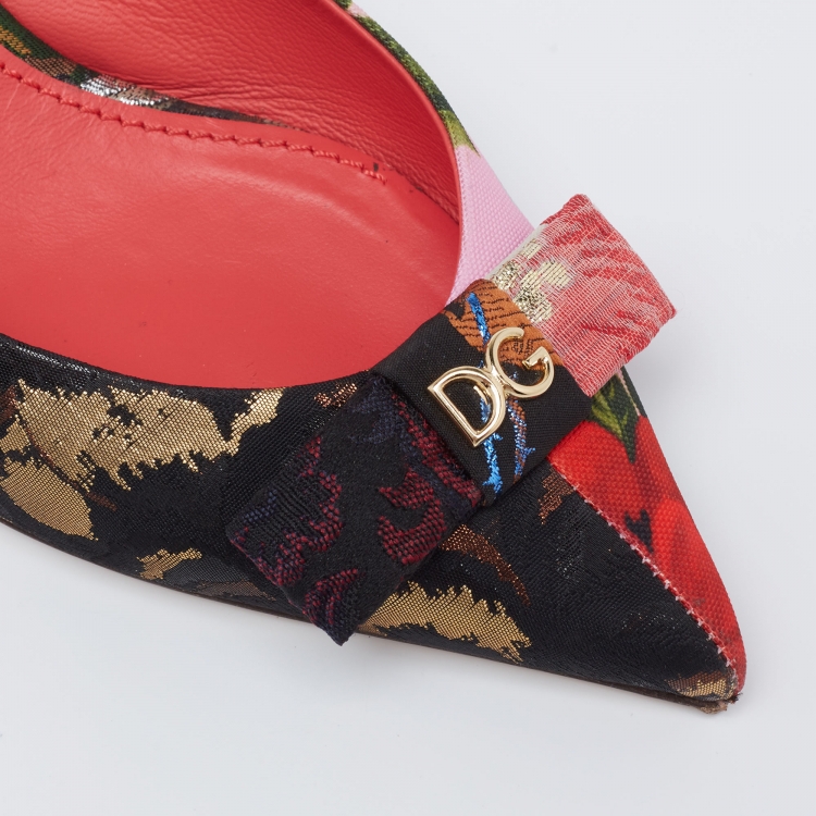 Pre Owned Dolce & Gabbana Multicolor Floral Canvas DG Bow Slingback Pumps Size 37