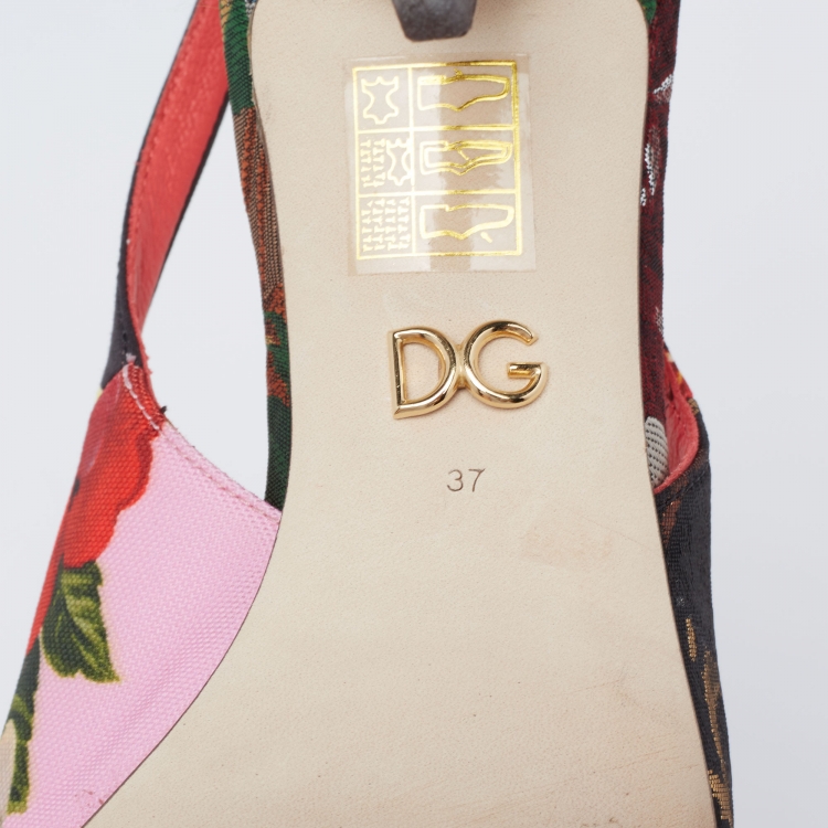 Pre Owned Dolce & Gabbana Multicolor Floral Canvas DG Bow Slingback Pumps Size 37