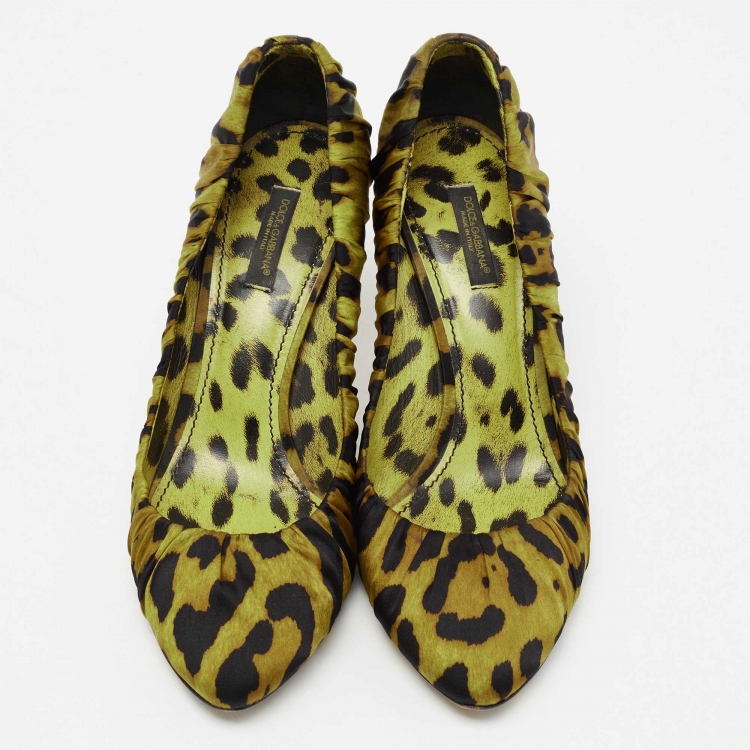 Pre Owned Dolce & Gabbana Yellow/Black Satin Animal Print Pumps Size 39