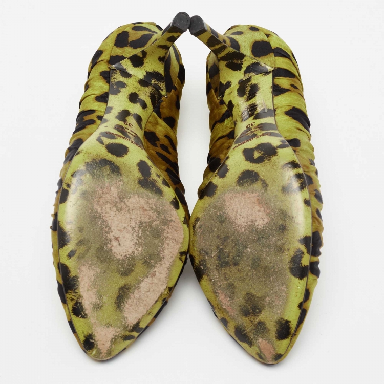 Pre Owned Dolce & Gabbana Yellow/Black Satin Animal Print Pumps Size 39