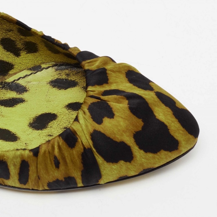 Pre Owned Dolce & Gabbana Yellow/Black Satin Animal Print Pumps Size 39