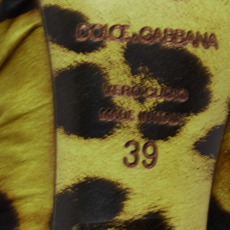 Pre Owned Dolce & Gabbana Yellow/Black Satin Animal Print Pumps Size 39