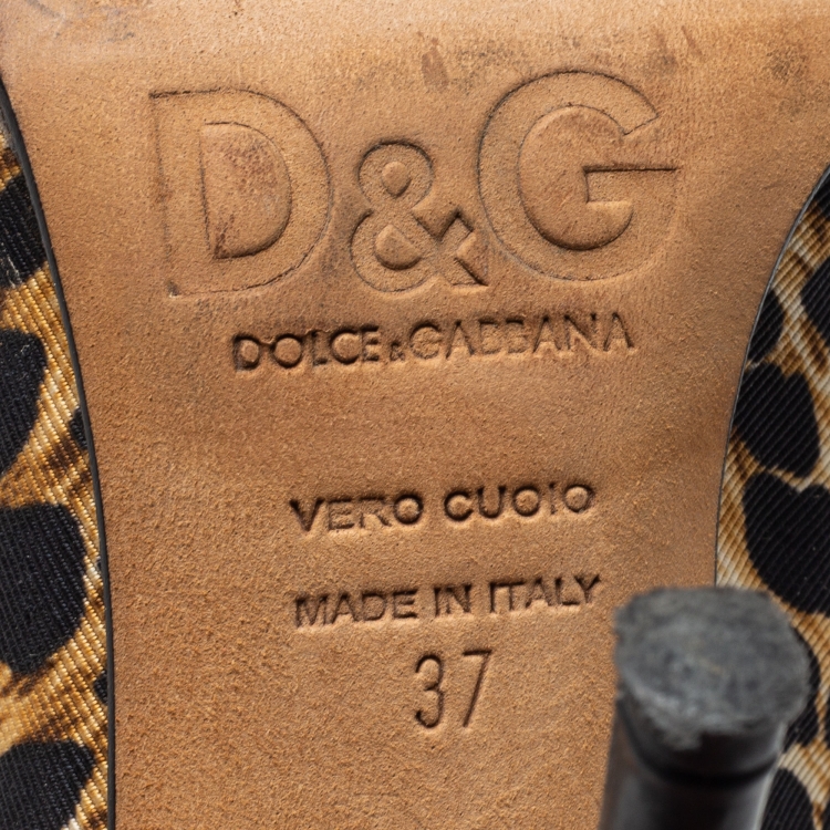 Pre Owned Dolce & Gabbana Black/Leopard Print Canvas And Leather Slingback Pumps Size 37