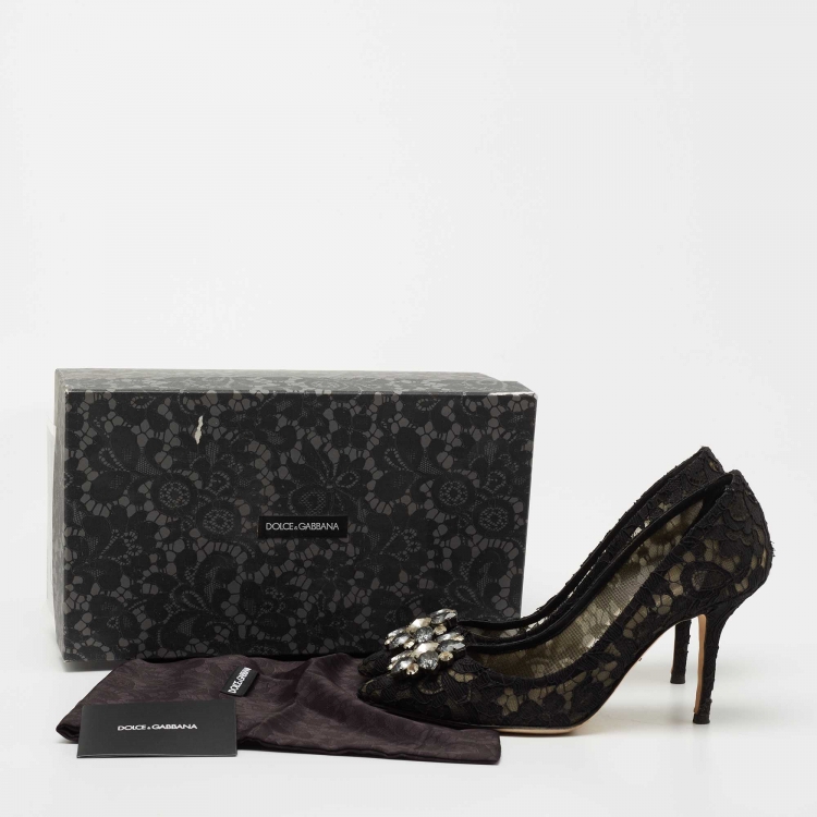 مملوكة مسبقًا Dolce & Gabbana Black Lace and Mesh Bellucci Pumps Size 39
