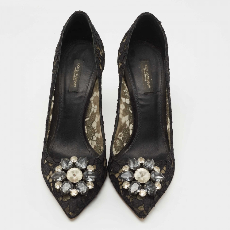 مملوكة مسبقًا Dolce & Gabbana Black Lace and Mesh Bellucci Pumps Size 39