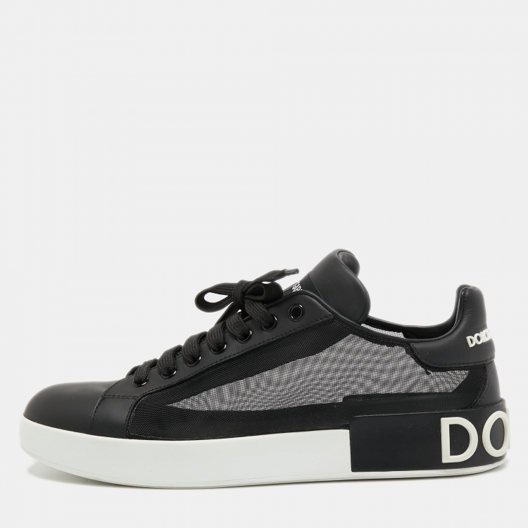 Pre Owned Dolce & Gabbana Black Mesh and Leather Portofino Sneakers Size 40