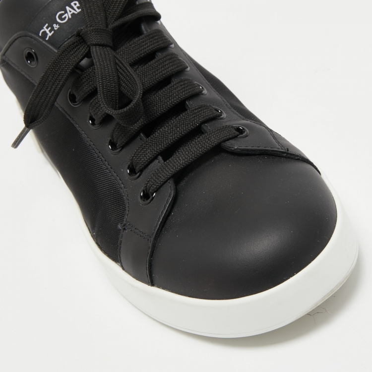 Pre Owned Dolce & Gabbana Black Mesh and Leather Portofino Sneakers Size 40