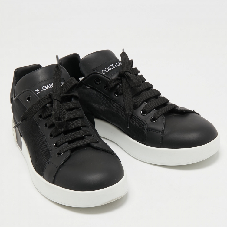 Pre Owned Dolce & Gabbana Black Mesh and Leather Portofino Sneakers Size 40