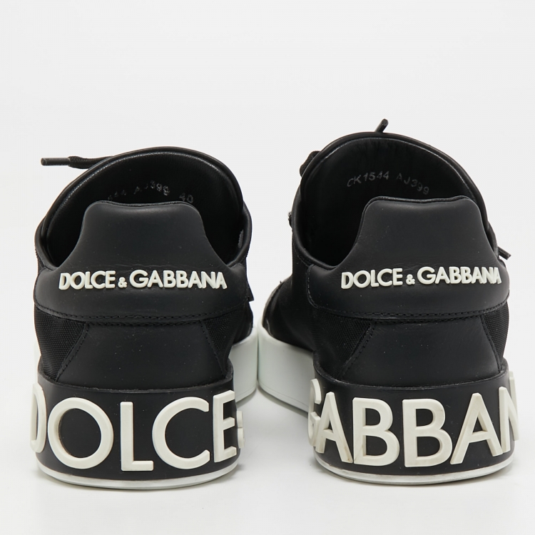 Pre Owned Dolce & Gabbana Black Mesh and Leather Portofino Sneakers Size 40