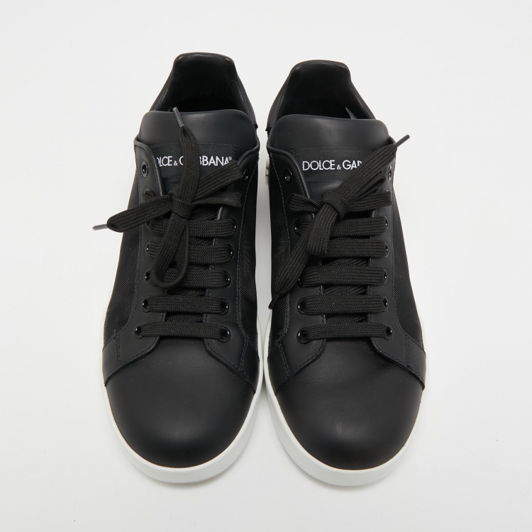 Pre Owned Dolce & Gabbana Black Mesh and Leather Portofino Sneakers Size 40