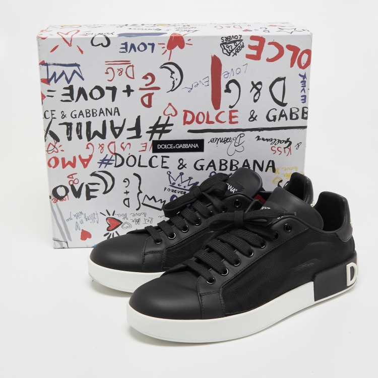 Pre Owned Dolce & Gabbana Black Mesh and Leather Portofino Sneakers Size 40