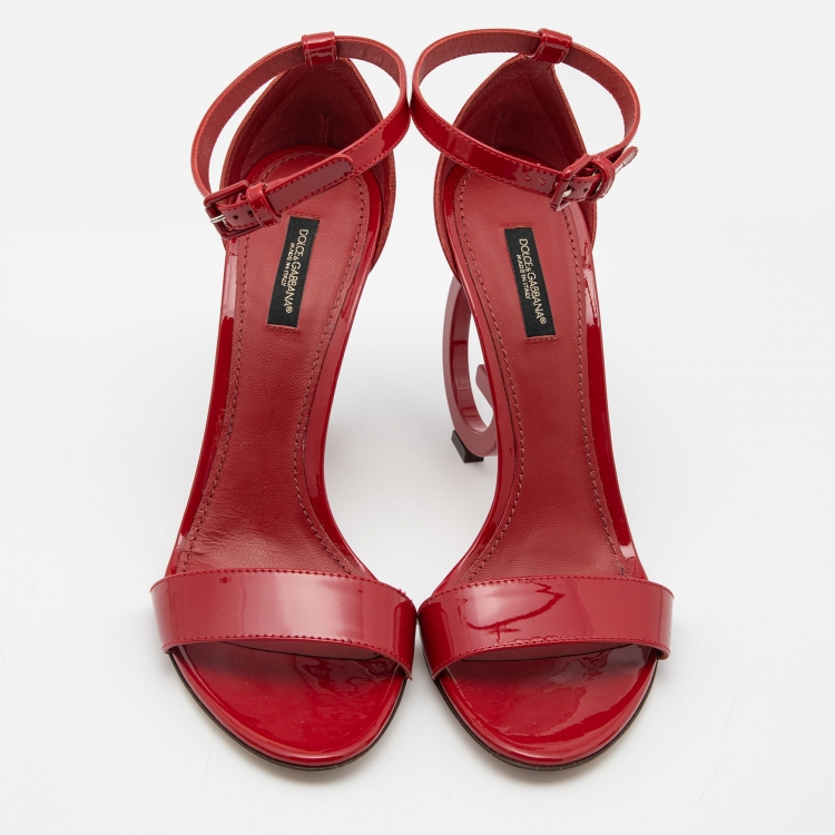 مملوكة مسبقًا Dolce & Gabbana Red Patent Leather DG Heel Sandals Size 40