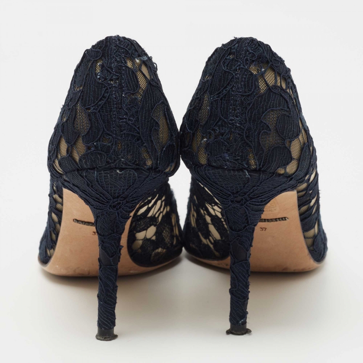 Pre Owned Dolce & Gabbana Navy Blue Lace Bellucci Pumps Size 37