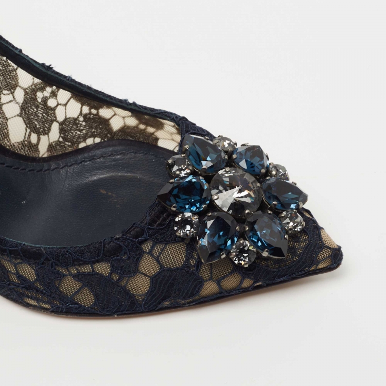 Pre Owned Dolce & Gabbana Navy Blue Lace Bellucci Pumps Size 37
