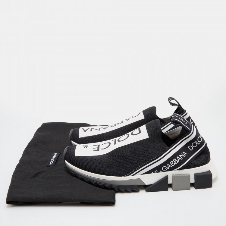 Pre Owned Dolce & Gabbana Black/White Knit Fabric Sorrento Slip On Sneakers Size 38