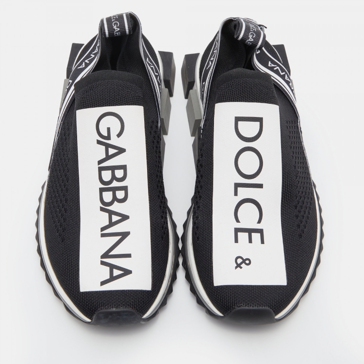 Pre Owned Dolce & Gabbana Black/White Knit Fabric Sorrento Slip On Sneakers Size 38