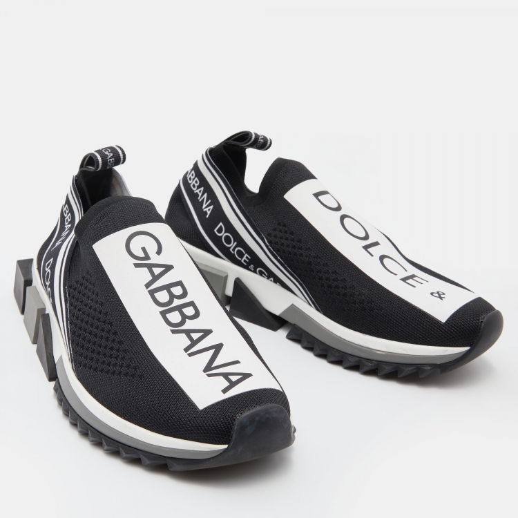 Pre Owned Dolce & Gabbana Black/White Knit Fabric Sorrento Slip On Sneakers Size 38