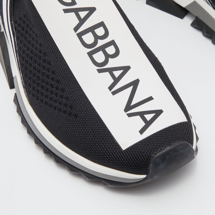 Pre Owned Dolce & Gabbana Black/White Knit Fabric Sorrento Slip On Sneakers Size 38