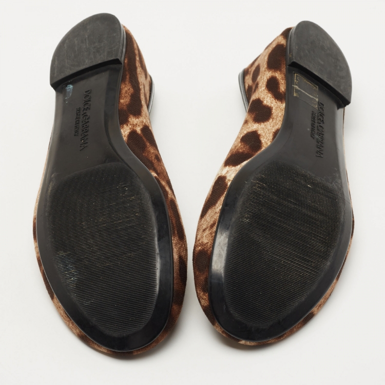 Pre Owned Dolce & Gabbana Brown/Black Leopard Print Coated Canvas and Patent Ballet Flats Size 40