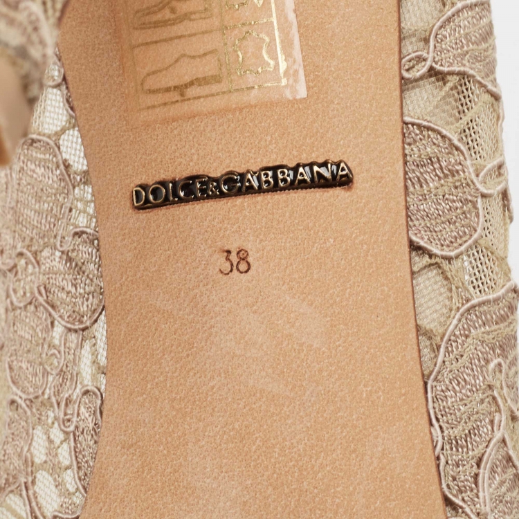 Pre Owned Dolce & Gabbana Beige Lace Crystal Embellished Bellucci Pumps Size 38