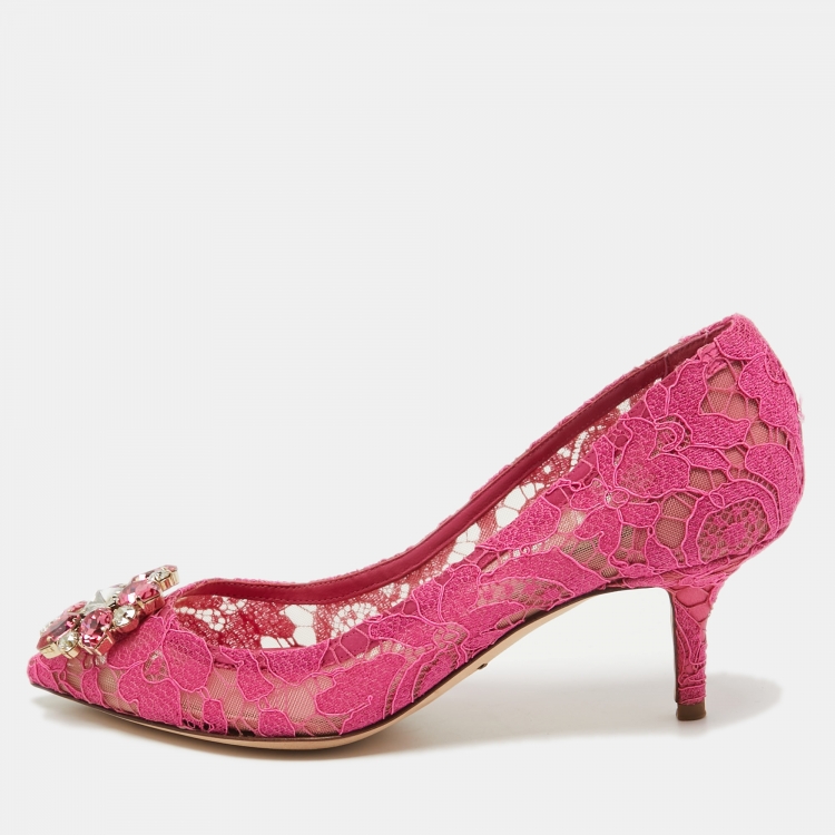 Pre Owned Dolce & Gabbana Fuchsia Pink Lace Bellucci Pumps Size 39