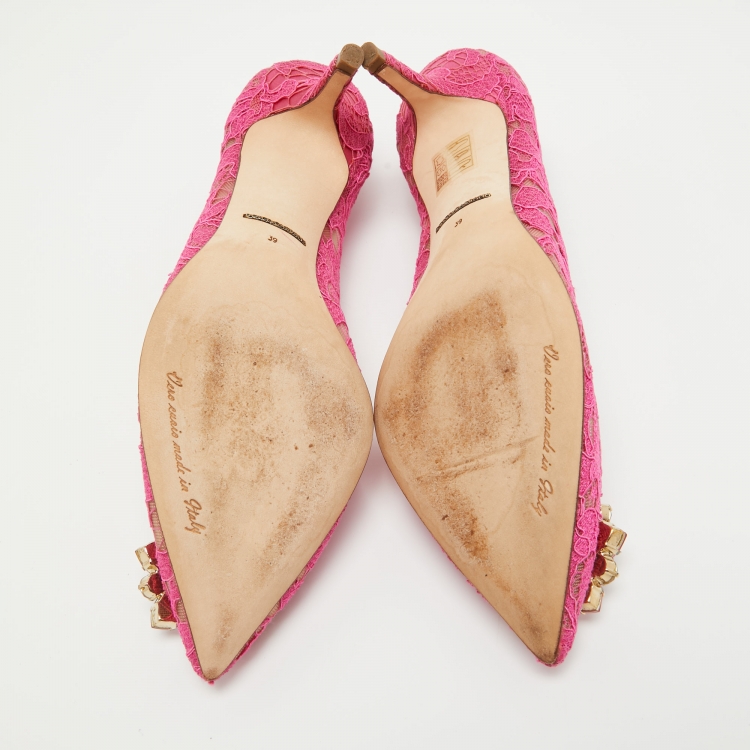 Pre Owned Dolce & Gabbana Fuchsia Pink Lace Bellucci Pumps Size 39