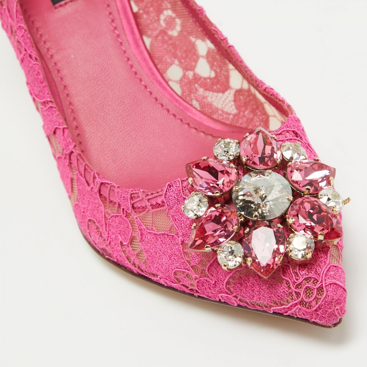 Pre Owned Dolce & Gabbana Fuchsia Pink Lace Bellucci Pumps Size 39