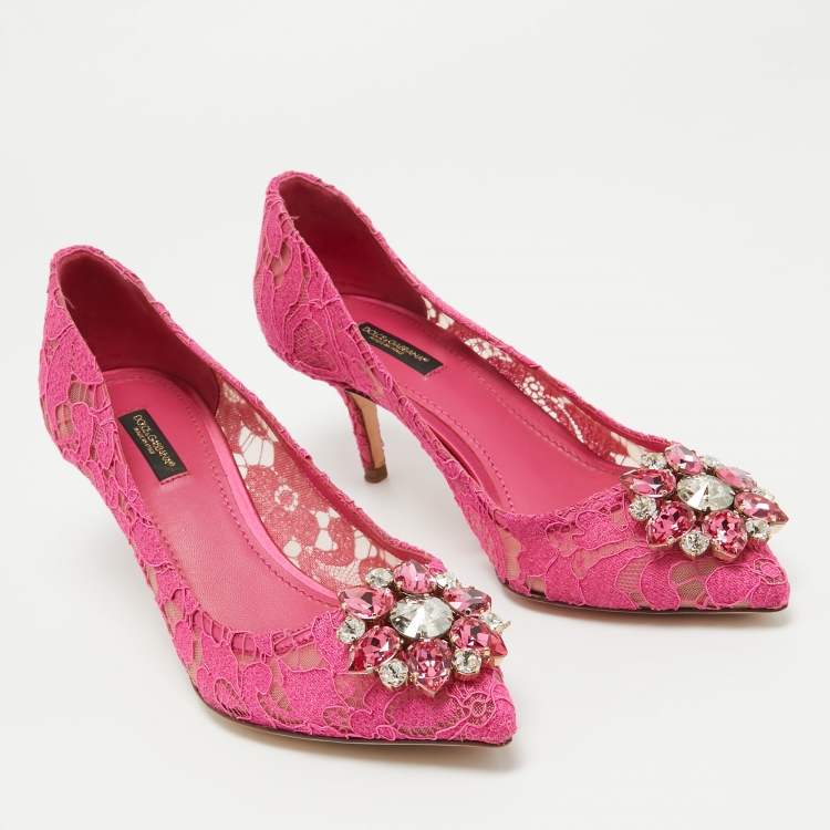 Pre Owned Dolce & Gabbana Fuchsia Pink Lace Bellucci Pumps Size 39
