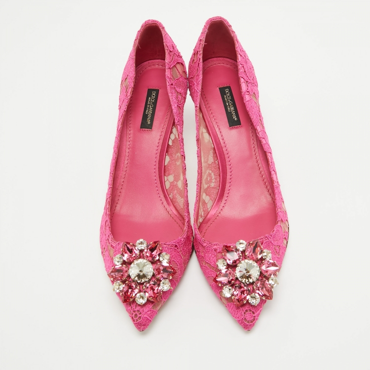 Pre Owned Dolce & Gabbana Fuchsia Pink Lace Bellucci Pumps Size 39