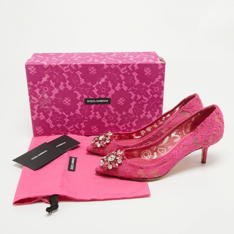 Pre Owned Dolce & Gabbana Fuchsia Pink Lace Bellucci Pumps Size 39