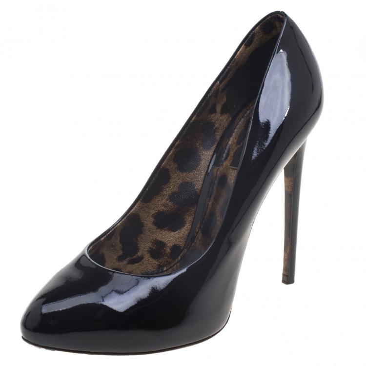 Pre Owned Dolce and Gabbana Black Patent Leather Pumps Size 39.5