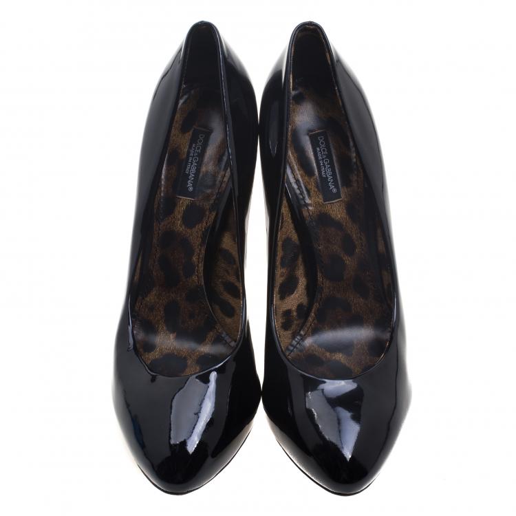 Pre Owned Dolce and Gabbana Black Patent Leather Pumps Size 39.5
