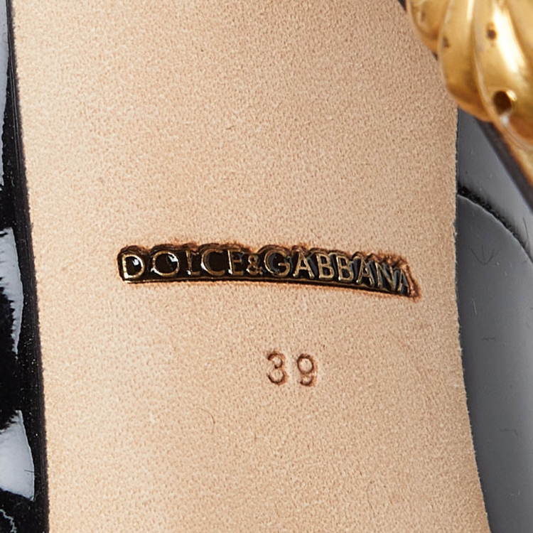 Pre Owned Dolce & Gabbana Black Patent Leather Crystal Embellished Block Heel Mary Jane Pumps Size 39