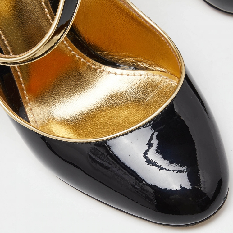 Pre Owned Dolce & Gabbana Black Patent Leather Crystal Embellished Block Heel Mary Jane Pumps Size 39