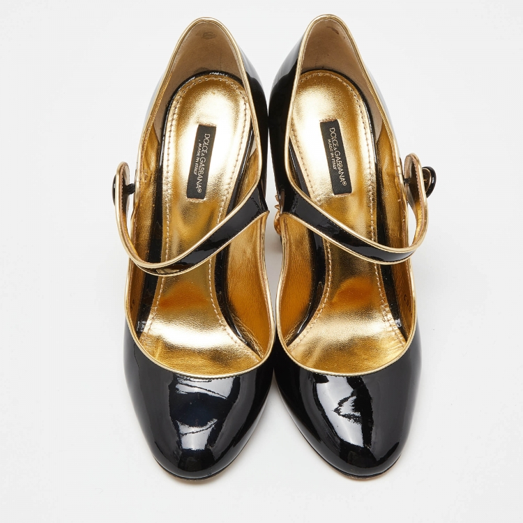 Pre Owned Dolce & Gabbana Black Patent Leather Crystal Embellished Block Heel Mary Jane Pumps Size 39