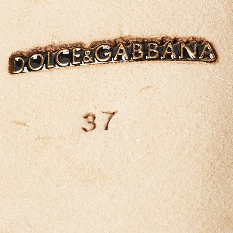 Pre Owned Dolce & Gabbana Gold Satin Crystal Embellished Ankle Strap Sandals Size 37
