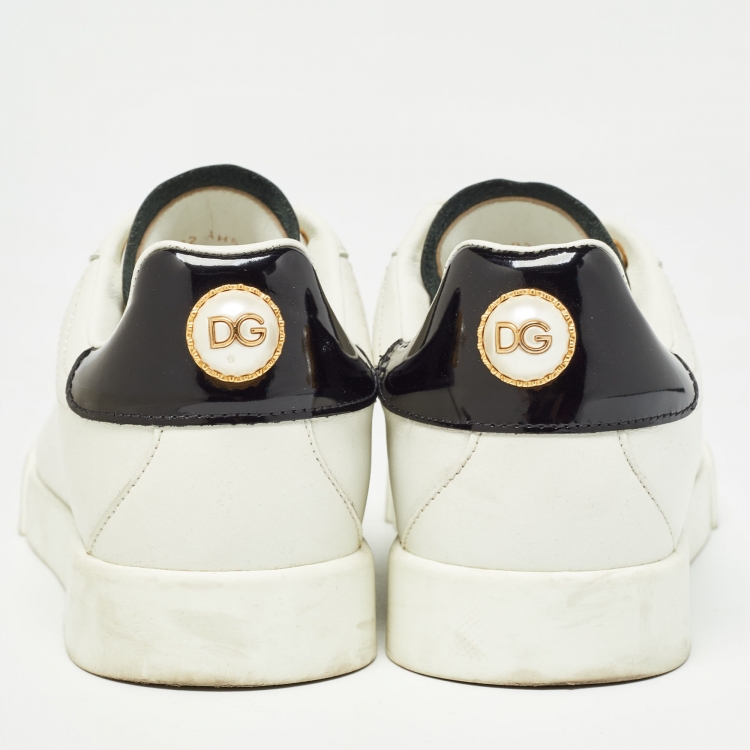 مملوكة مسبقًا Dolce & Gabbana White Leather Portofino Pearl Embellished Low Top Sneakers Size 38