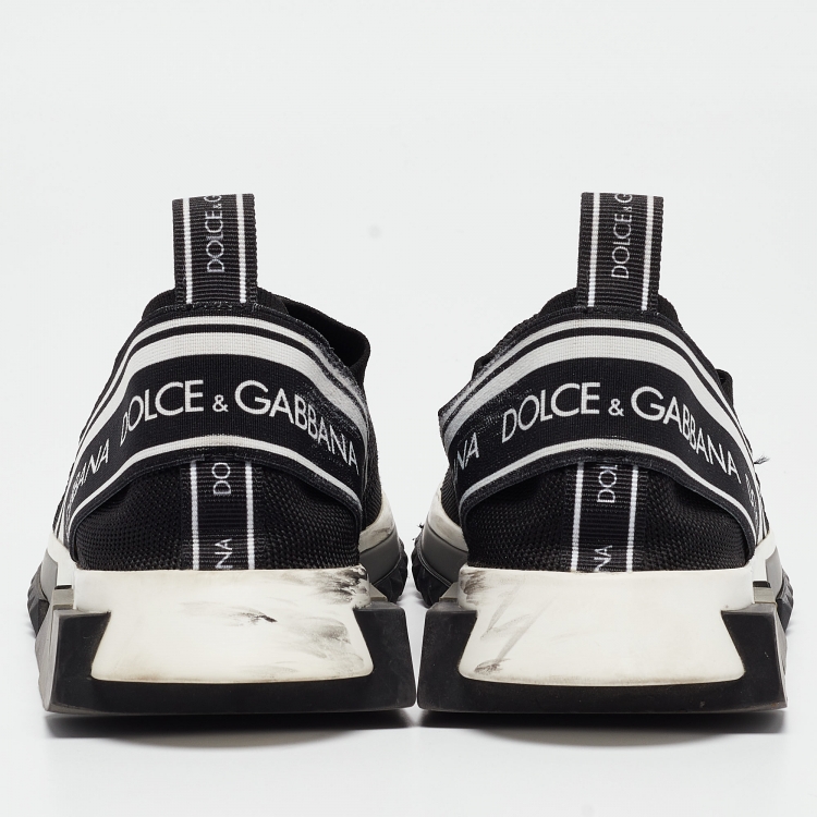Pre Owned Dolce & Gabbana Black/White Knit Fabric Sorrento Slip On Sneakers Size 38