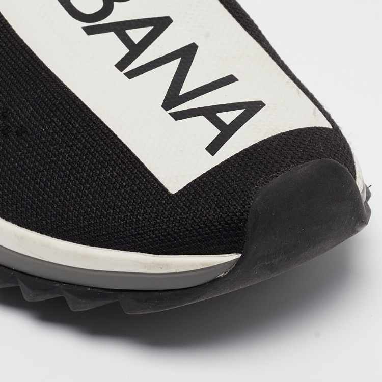 Pre Owned Dolce & Gabbana Black/White Knit Fabric Sorrento Slip On Sneakers Size 38