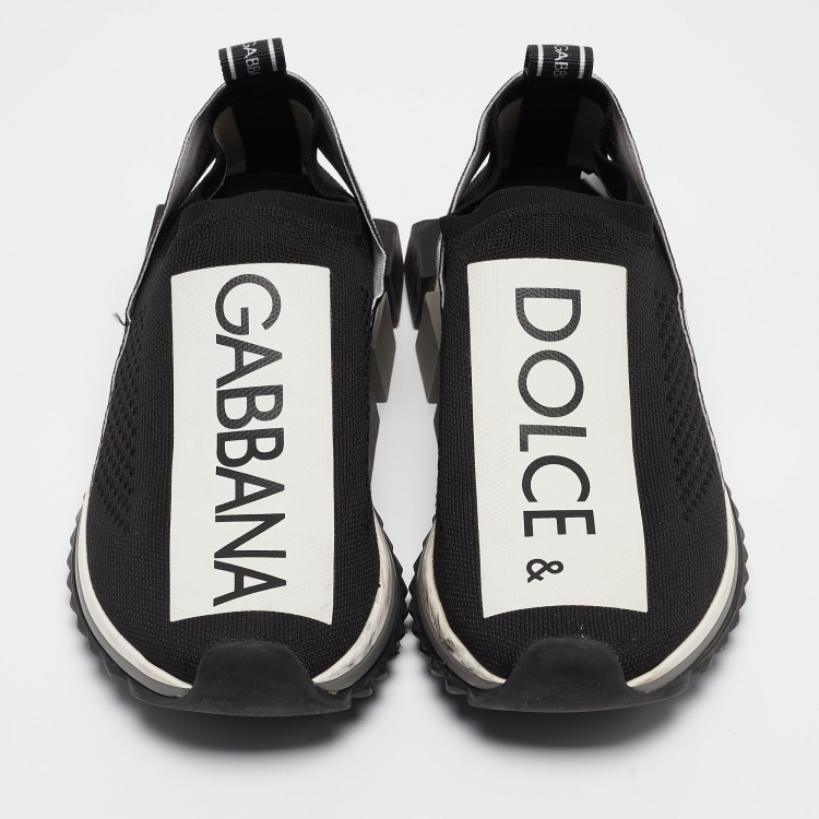 Pre Owned Dolce & Gabbana Black/White Knit Fabric Sorrento Slip On Sneakers Size 38