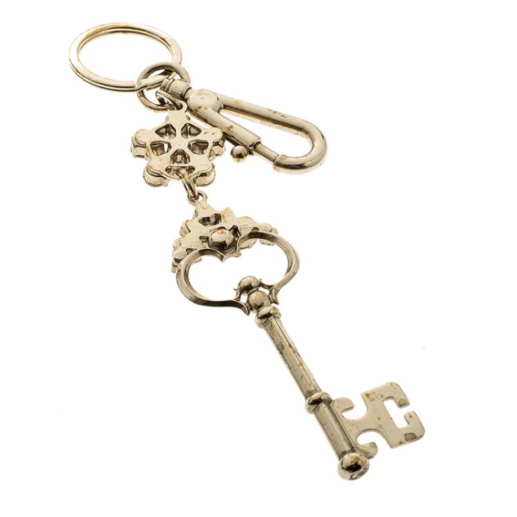 Pre Owned Dolce and Gabbana Crystal Studded Gold Tone Keyring