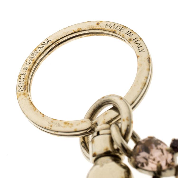 Pre Owned Dolce and Gabbana Crystal Studded Gold Tone Keyring
