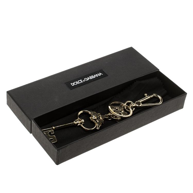 Pre Owned Dolce and Gabbana Crystal Studded Gold Tone Keyring