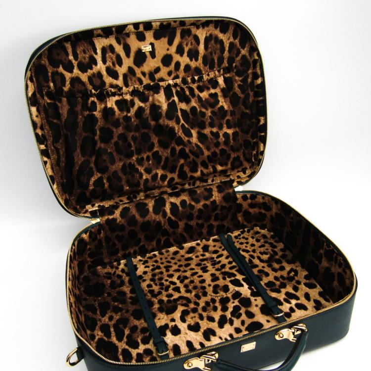 Pre Owned Dolce & Gabbana Dark Green Calfskin Leather Soft Suitcase