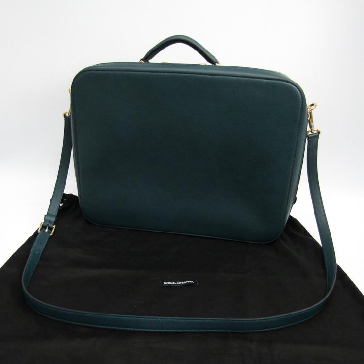 Pre Owned Dolce & Gabbana Dark Green Calfskin Leather Soft Suitcase