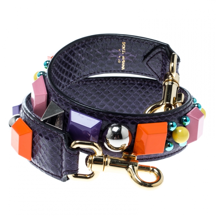 Pre Owned Dolce and Gabbana Purple Embellished Snakeskin Bag Strap