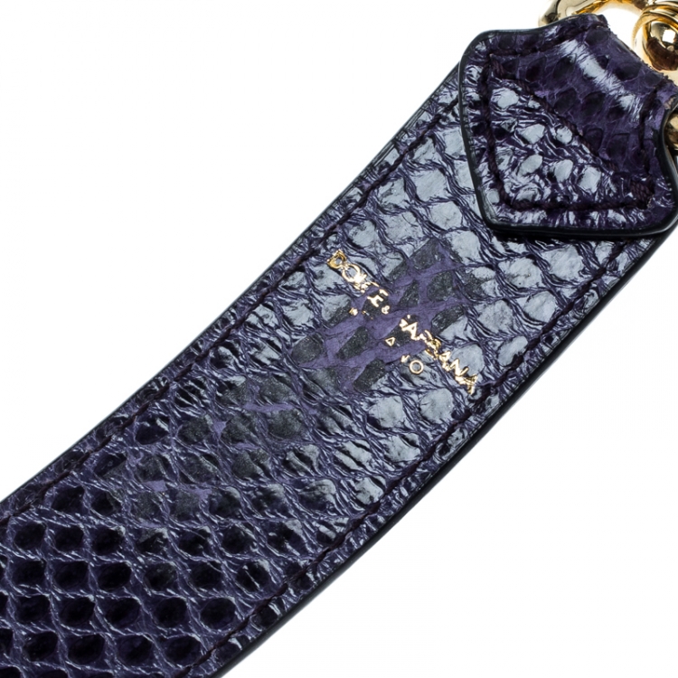 Pre Owned Dolce and Gabbana Purple Embellished Snakeskin Bag Strap
