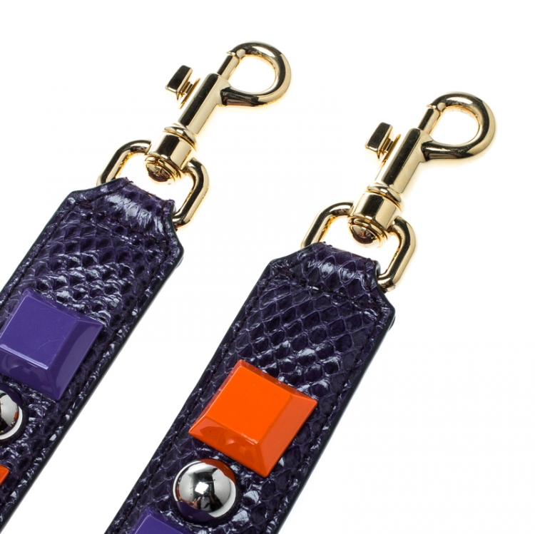 Pre Owned Dolce and Gabbana Purple Embellished Snakeskin Bag Strap