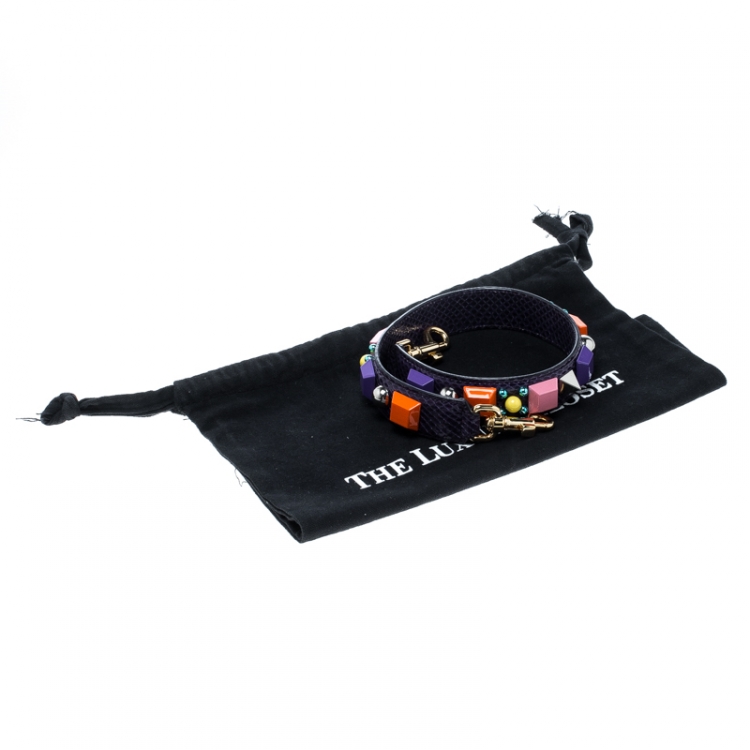 Pre Owned Dolce and Gabbana Purple Embellished Snakeskin Bag Strap